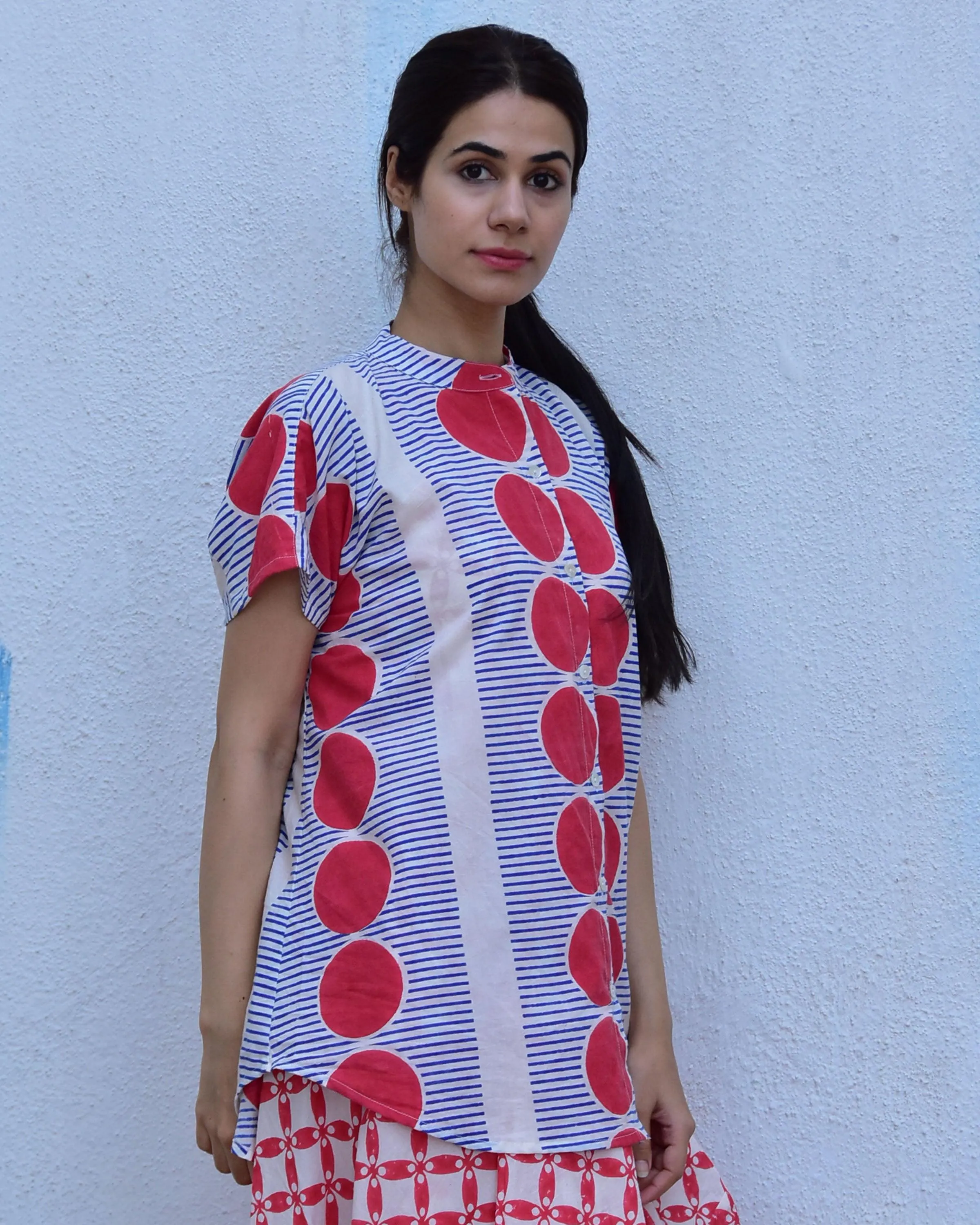 Rainy Reatreat Handblockprinted Cotton Top - Rain Dancing