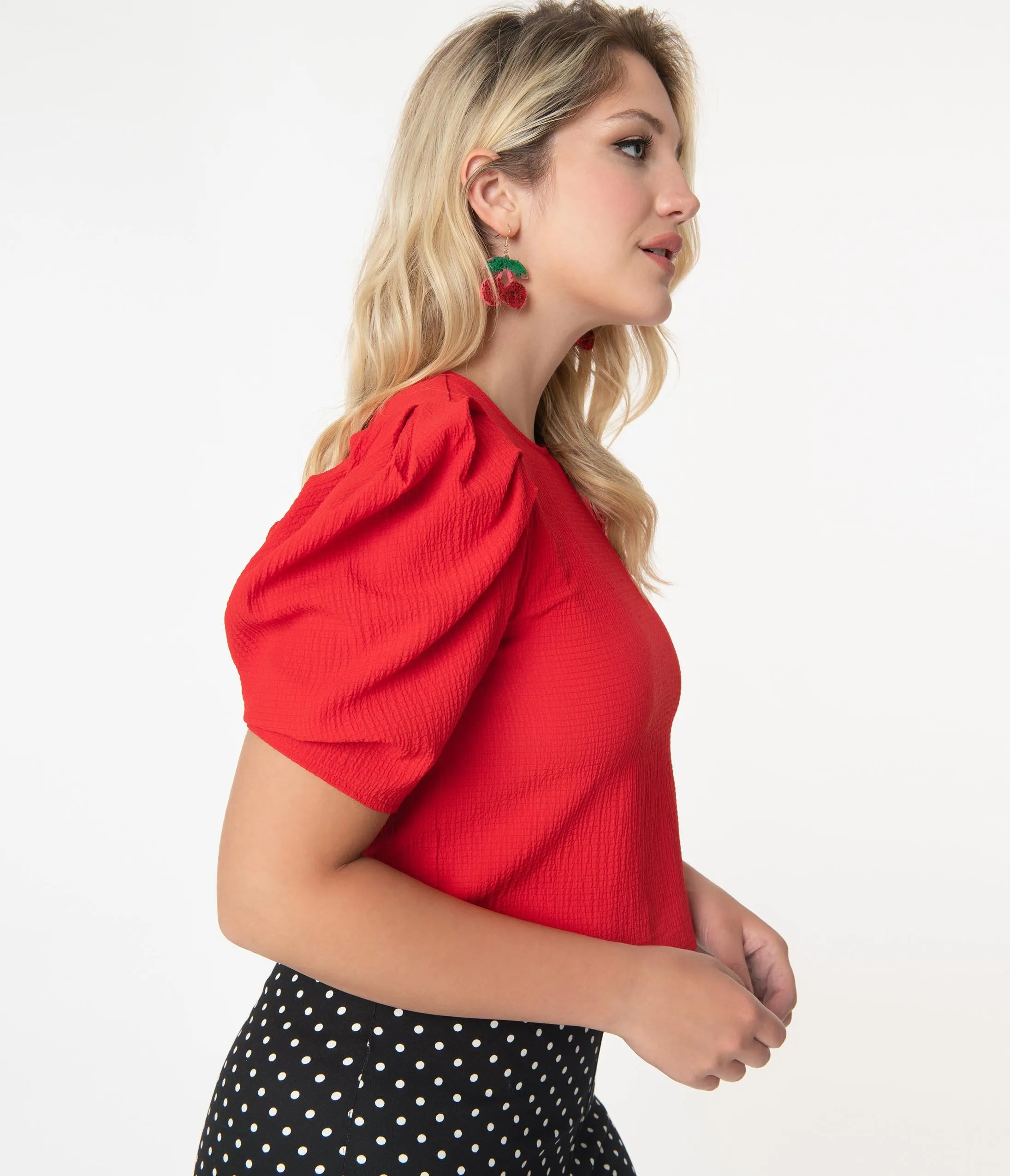 Red Crinkle Crop Top