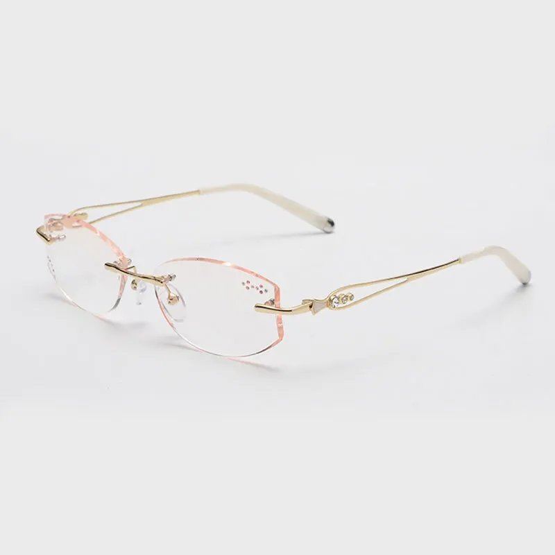 Reven Jate 58111 Women's Eyeglasses Alloy Rimless Diamond Cutting