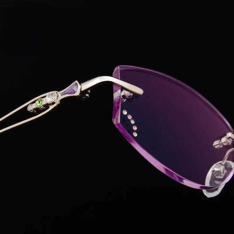 Reven Jate 58111 Women's Eyeglasses Alloy Rimless Diamond Cutting