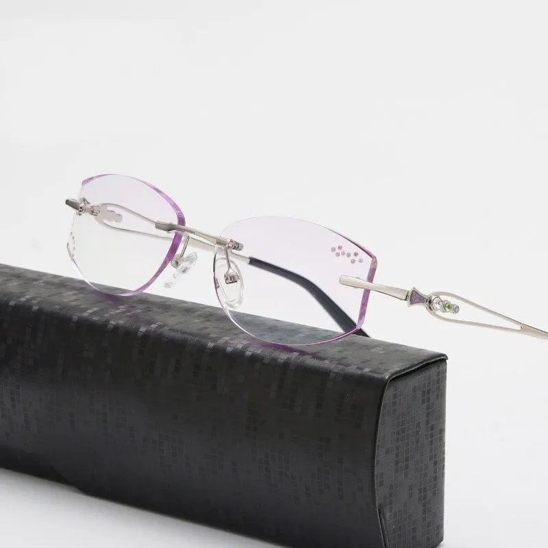 Reven Jate 58111 Women's Eyeglasses Alloy Rimless Diamond Cutting