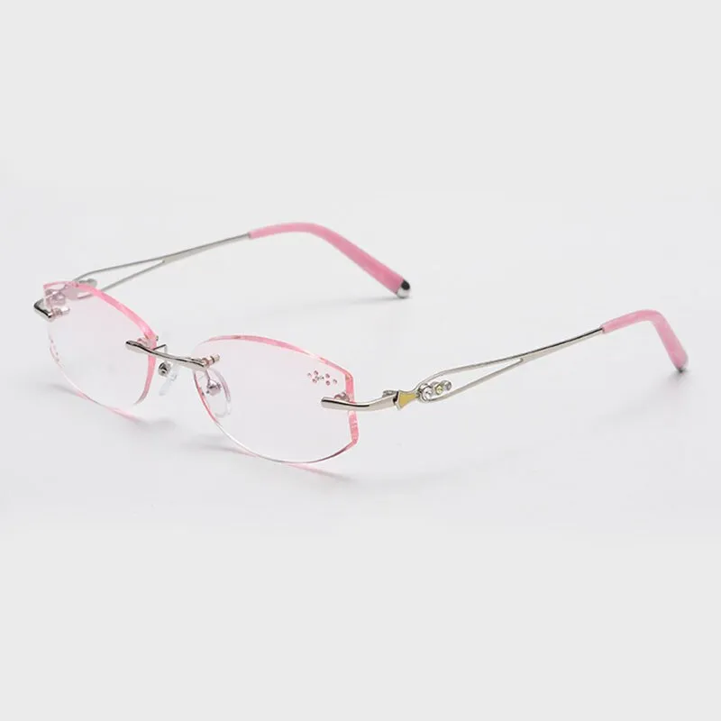 Reven Jate 58111 Women's Eyeglasses Alloy Rimless Diamond Cutting