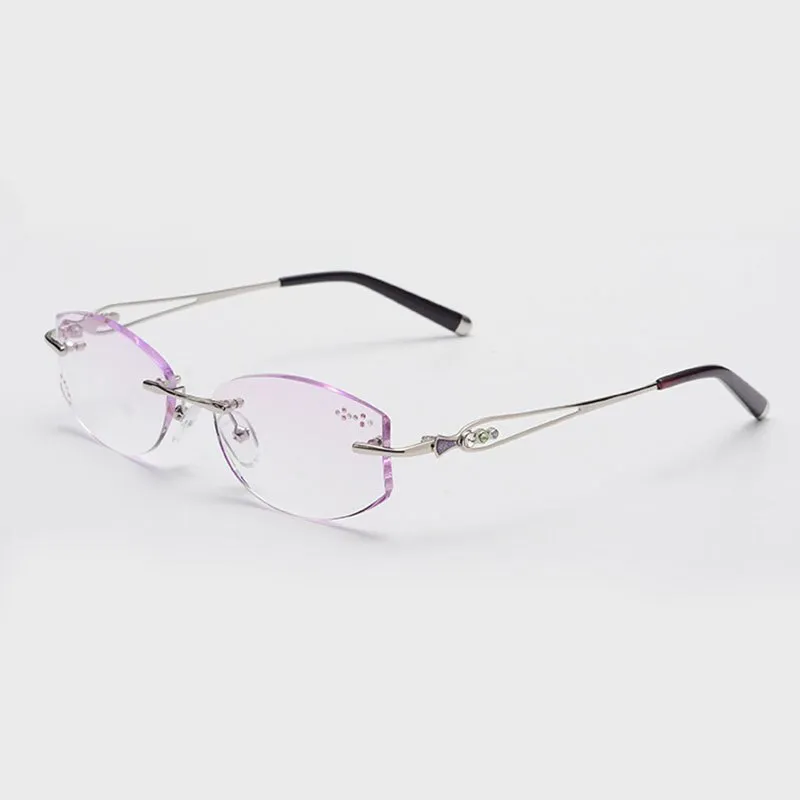 Reven Jate 58111 Women's Eyeglasses Alloy Rimless Diamond Cutting