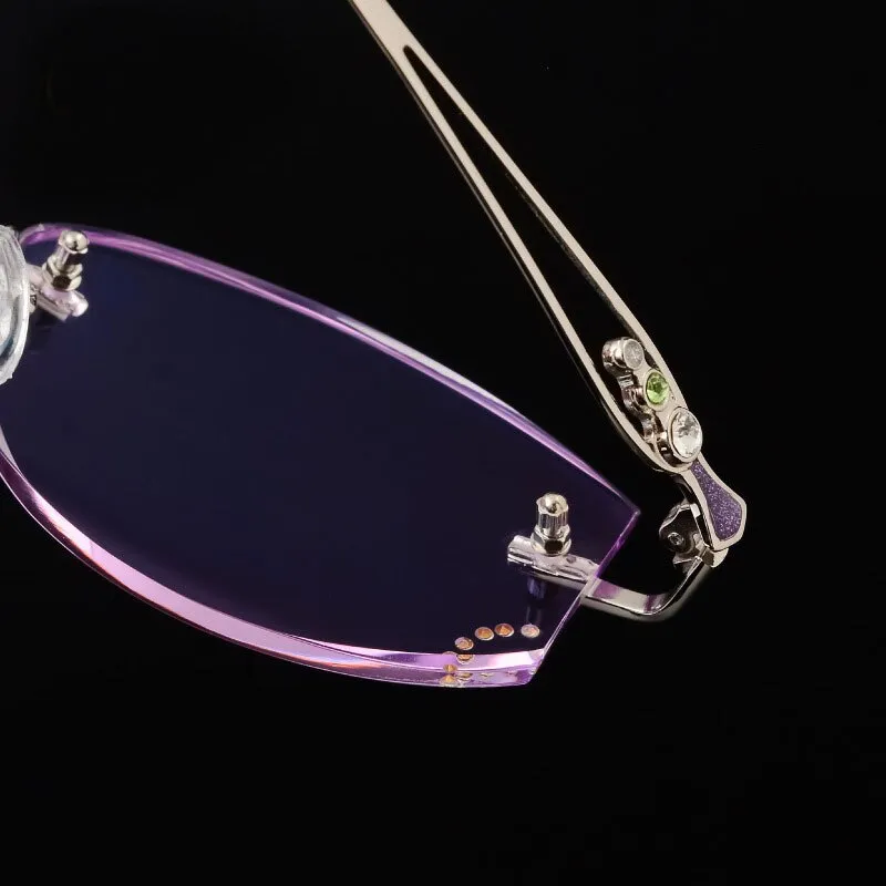 Reven Jate 58111 Women's Eyeglasses Alloy Rimless Diamond Cutting