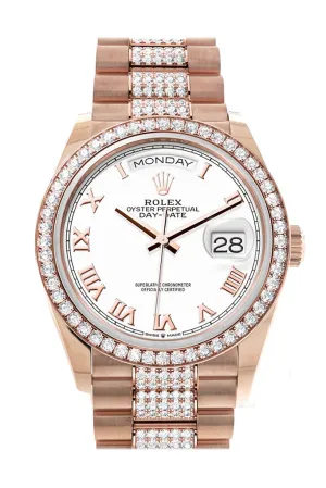 Rolex Day-Date 36 White Dial Diamond Bezel Everose Gold Diamond President Watch 128345RBR