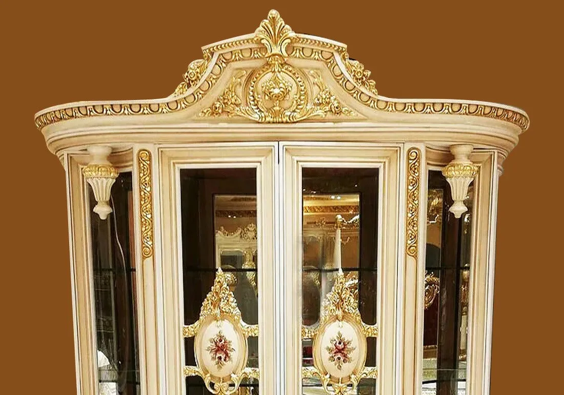 Royal Luxury European Style Solid Teak Wood Hand Carving Vitrine