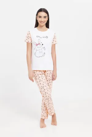 Senior Girls Pink Printed Pyjama Set (2 Piece)