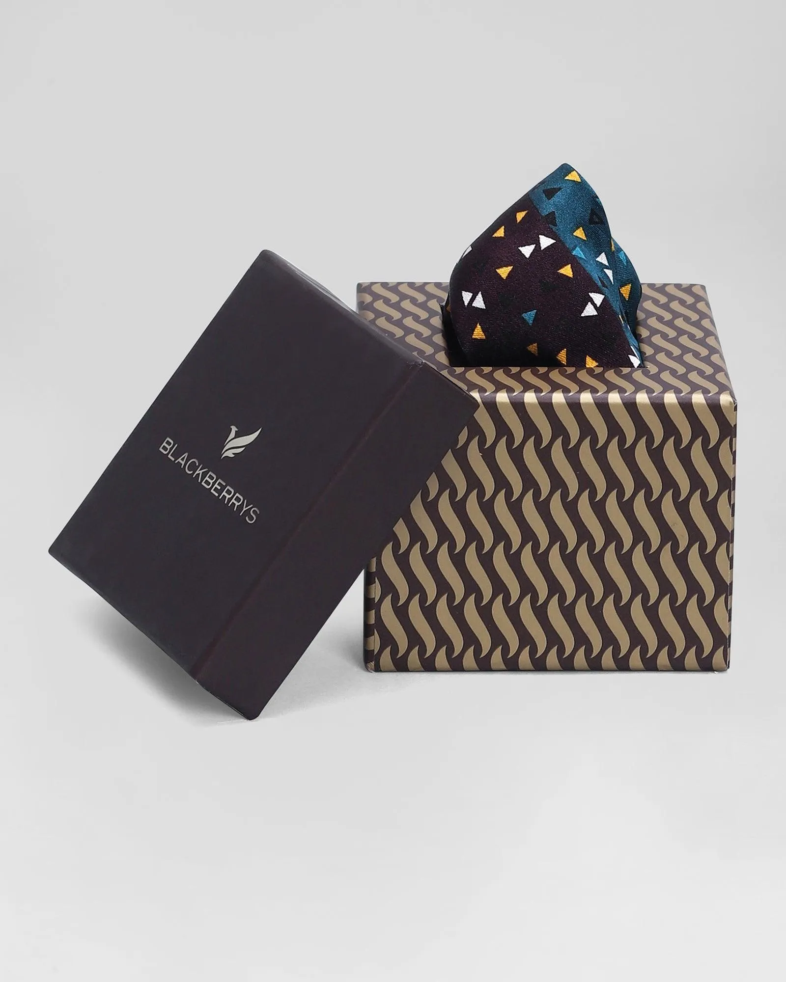 Silk Teal Brown Printed Pocket Square - Rechard