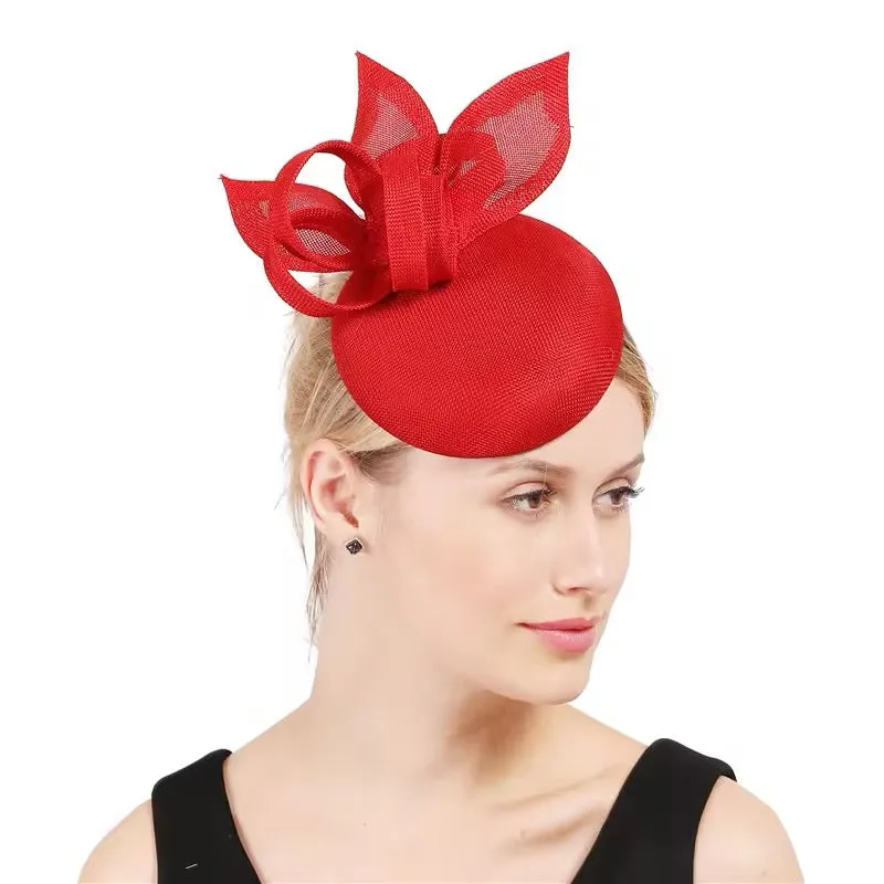 Sinamay Loop Round Button Headband Fascinator - Red