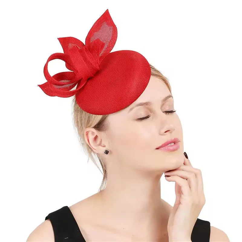 Sinamay Loop Round Button Headband Fascinator - Red