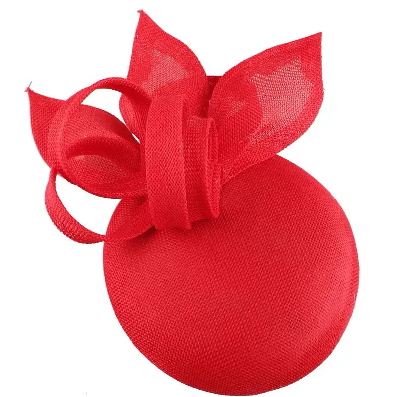 Sinamay Loop Round Button Headband Fascinator - Red