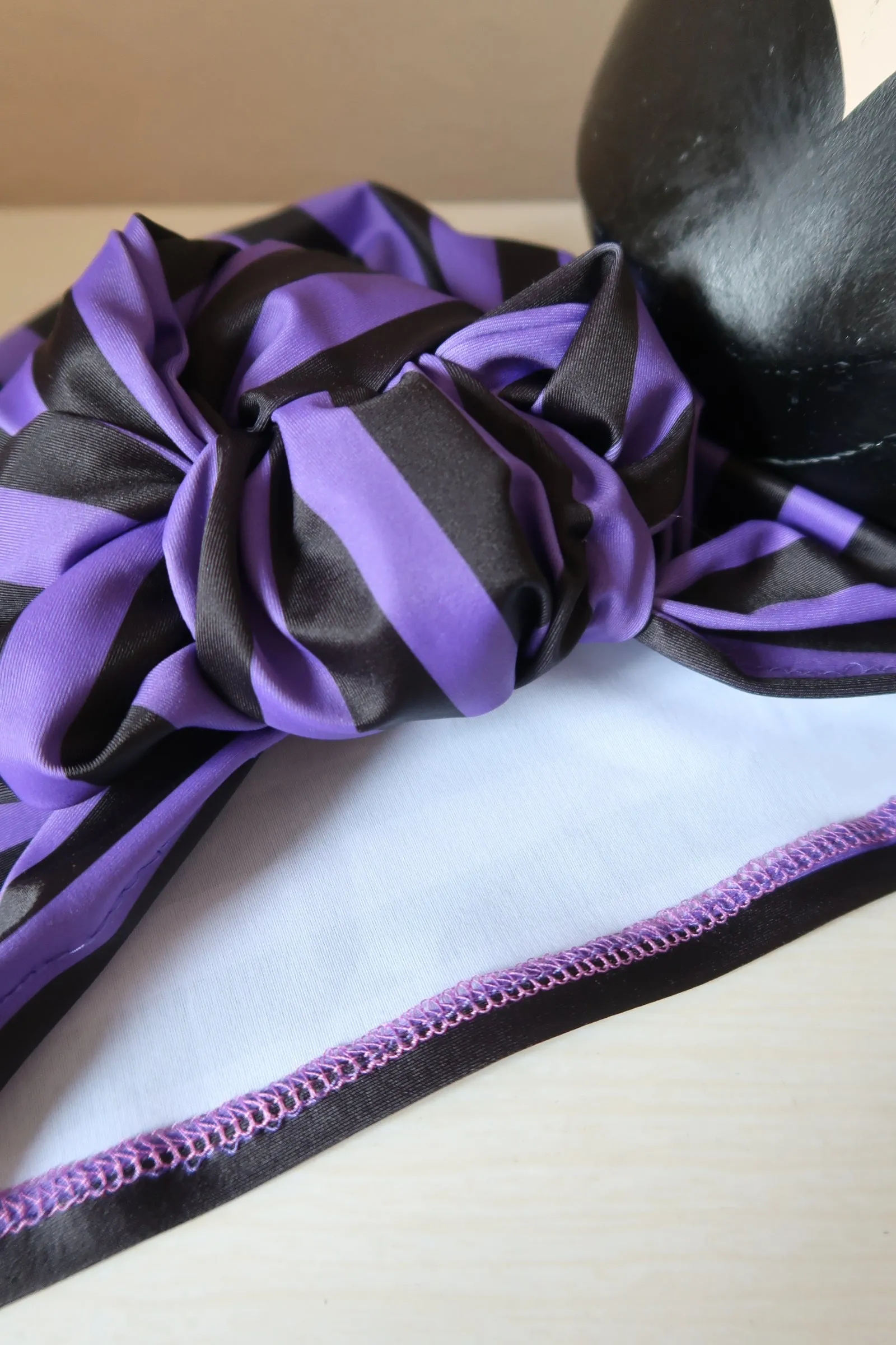 SLOUCHY KNOT Black & Purple (Full Coverage) 1940s Style Pre-tied Turban💚🖤💜