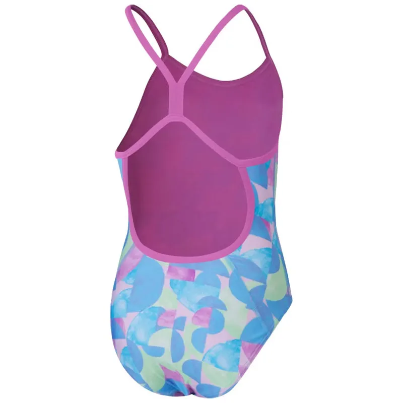 Speedo - Girls' Club Training Allover Digital Vback Swimsuit - Blue/Pink