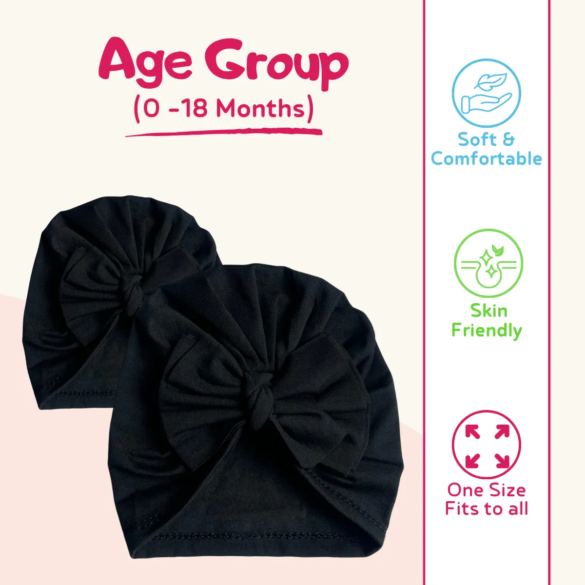 THE LITTLE LOOKERS Unisex Soft Hosiery Turban Bow Knot Cap, Baby Headwear | Suitable for 3 to 18 Months Baby