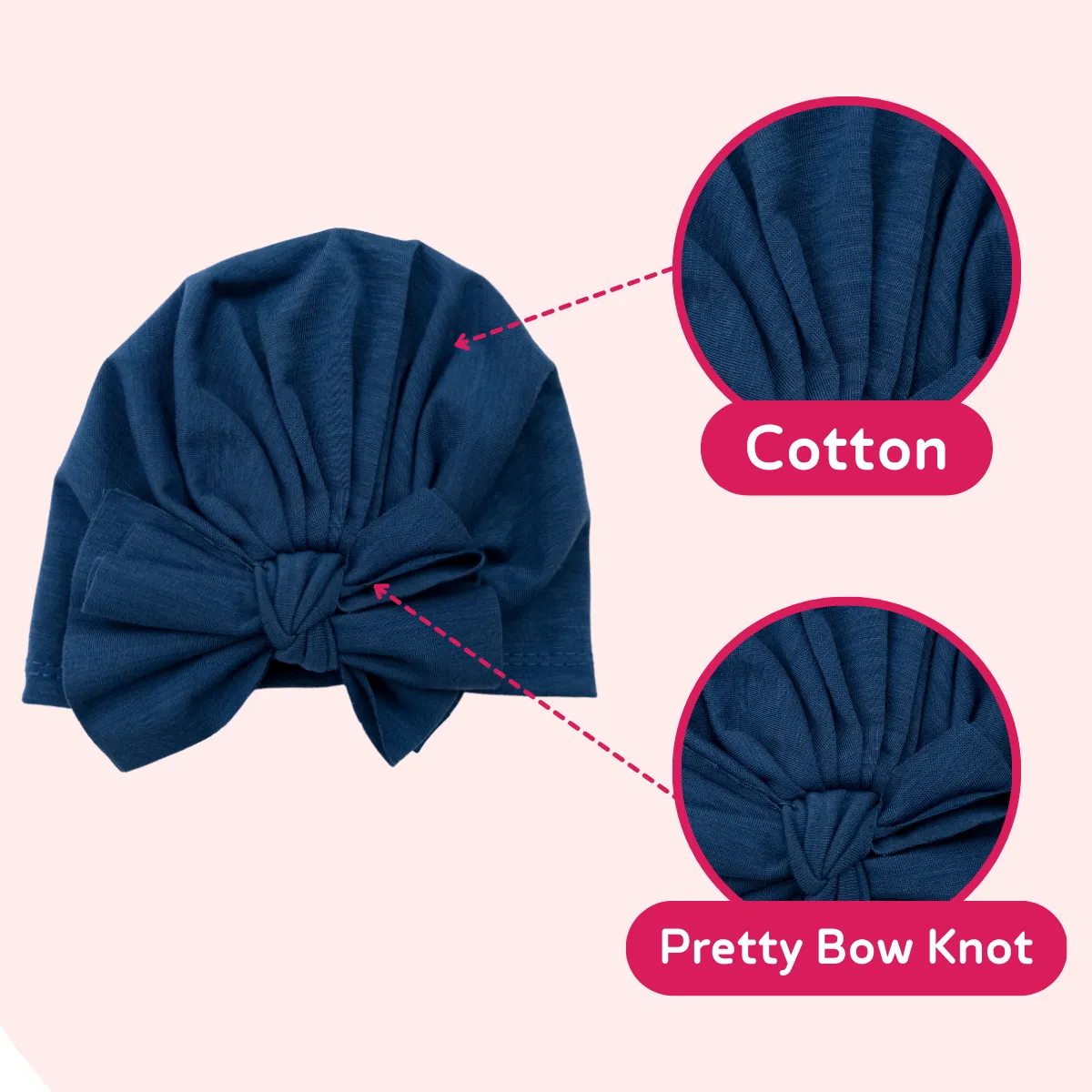 THE LITTLE LOOKERS Unisex Soft Hosiery Turban Bow Knot Cap, Baby Headwear | Suitable for 3 to 18 Months Baby