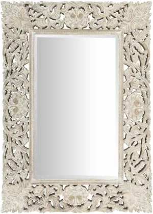 THE SARA ENTERPRISES Wooden Wall Mirror Frame Size (24 x 36) Inch Colour White Antique encoitry Wooden Hand Carved Decorative Hanging Rectangular Wall Mount Mirror Fram only Without Mirror