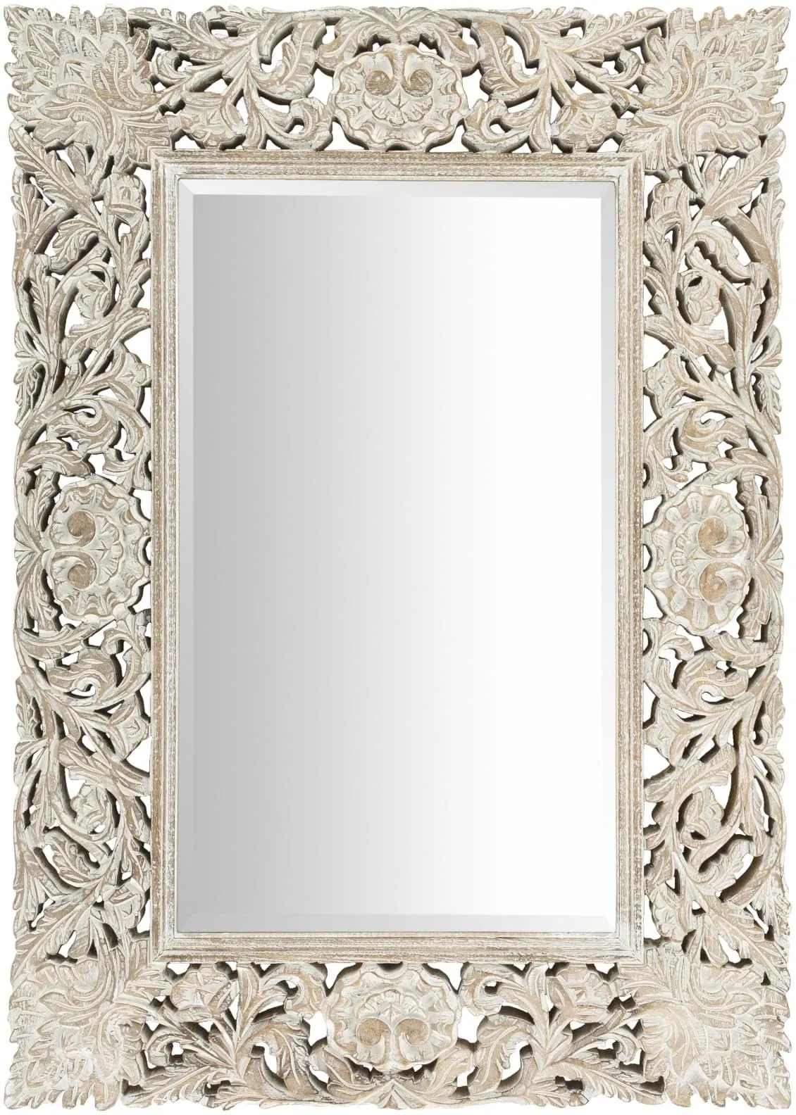 THE SARA ENTERPRISES Wooden Wall Mirror Frame Size (24 x 36) Inch Colour White Antique encoitry Wooden Hand Carved Decorative Hanging Rectangular Wall Mount Mirror Fram only Without Mirror