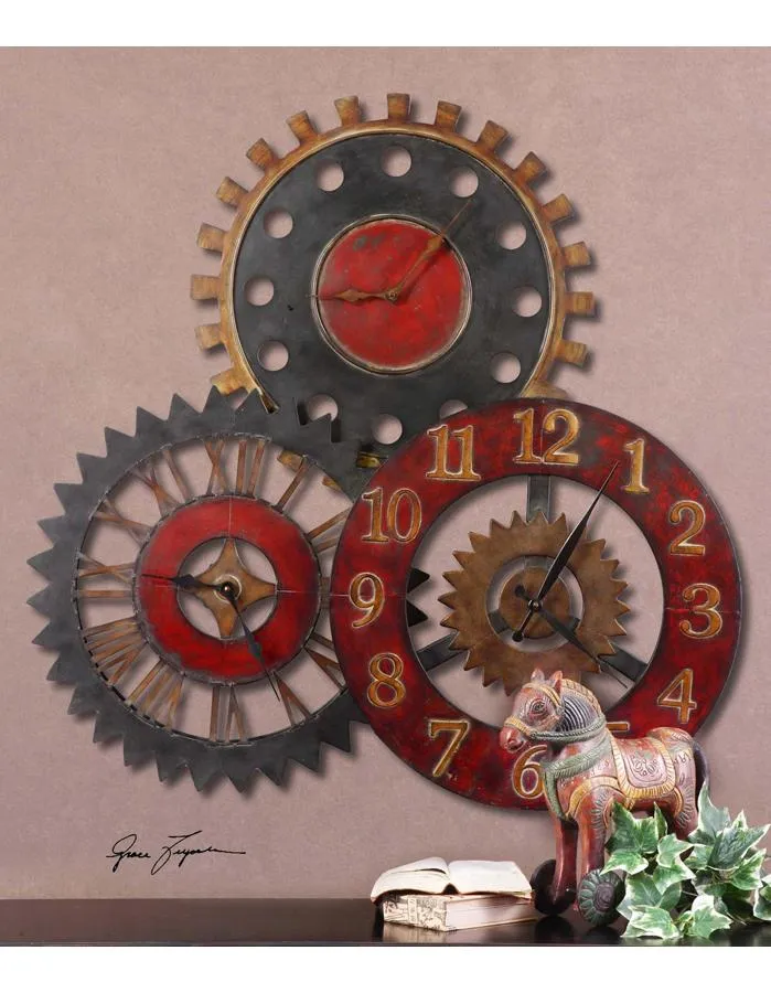 Uttermost Rusty Movements Large Wall Clock - Collage - Rustic Colors