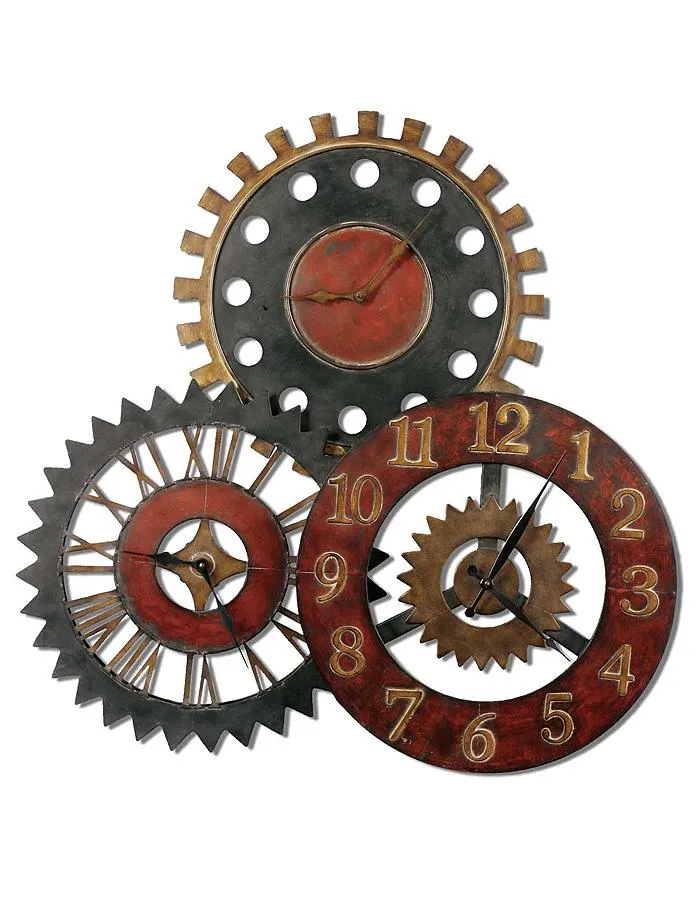 Uttermost Rusty Movements Large Wall Clock - Collage - Rustic Colors