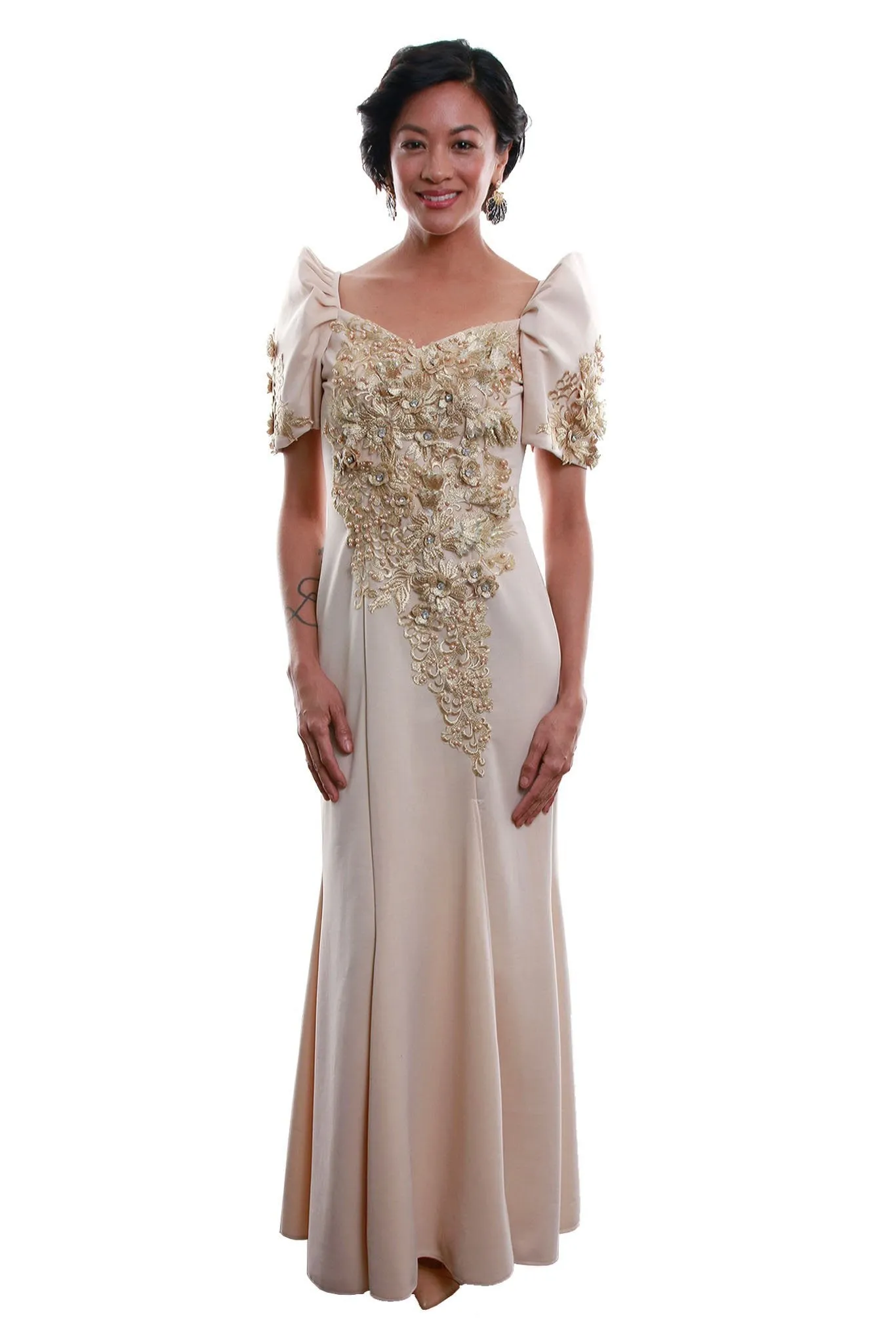 WD07 - Neoprene Mestiza Gown Mocha - Filipiniana