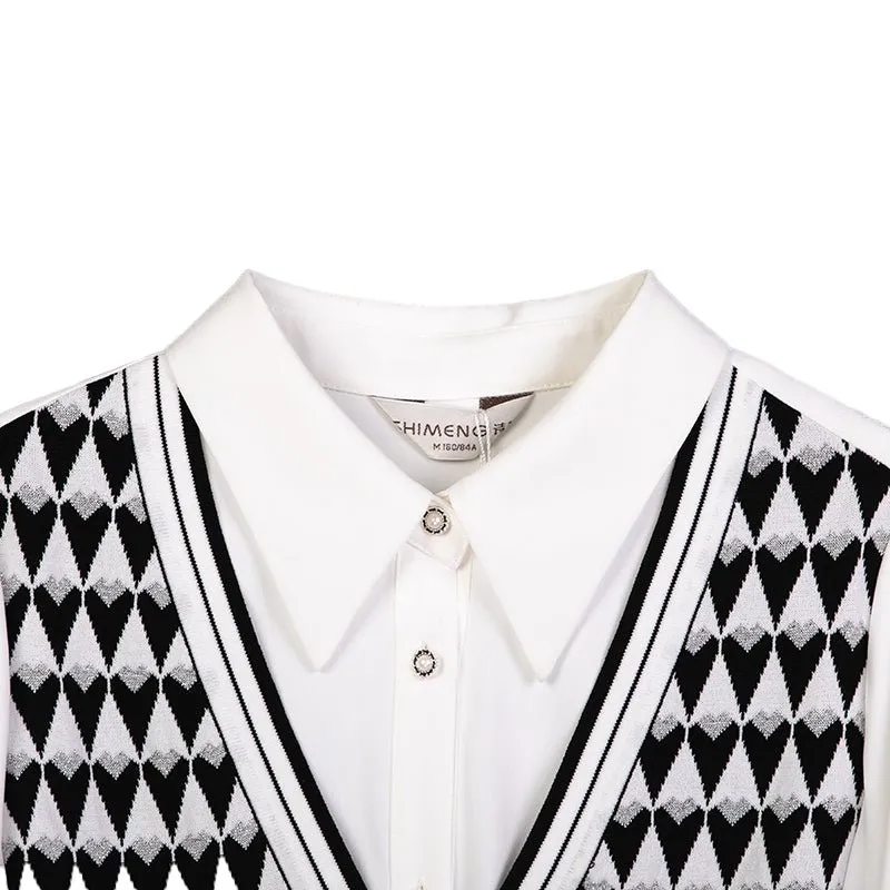 White Checkerboard Pattern Blouses