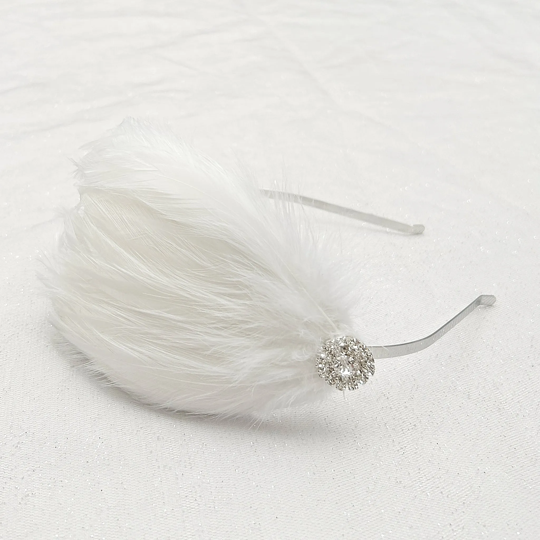 White Fascinator Headband with Feathers