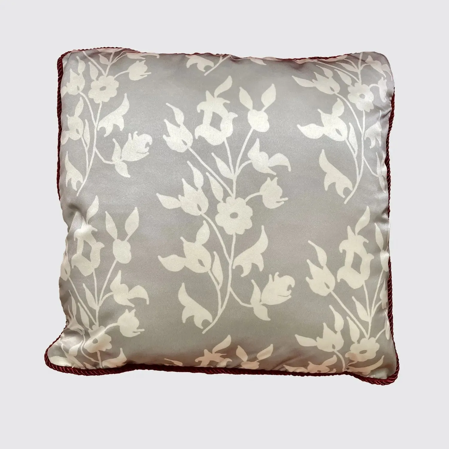 White Foliage on Grey Silk Cushion