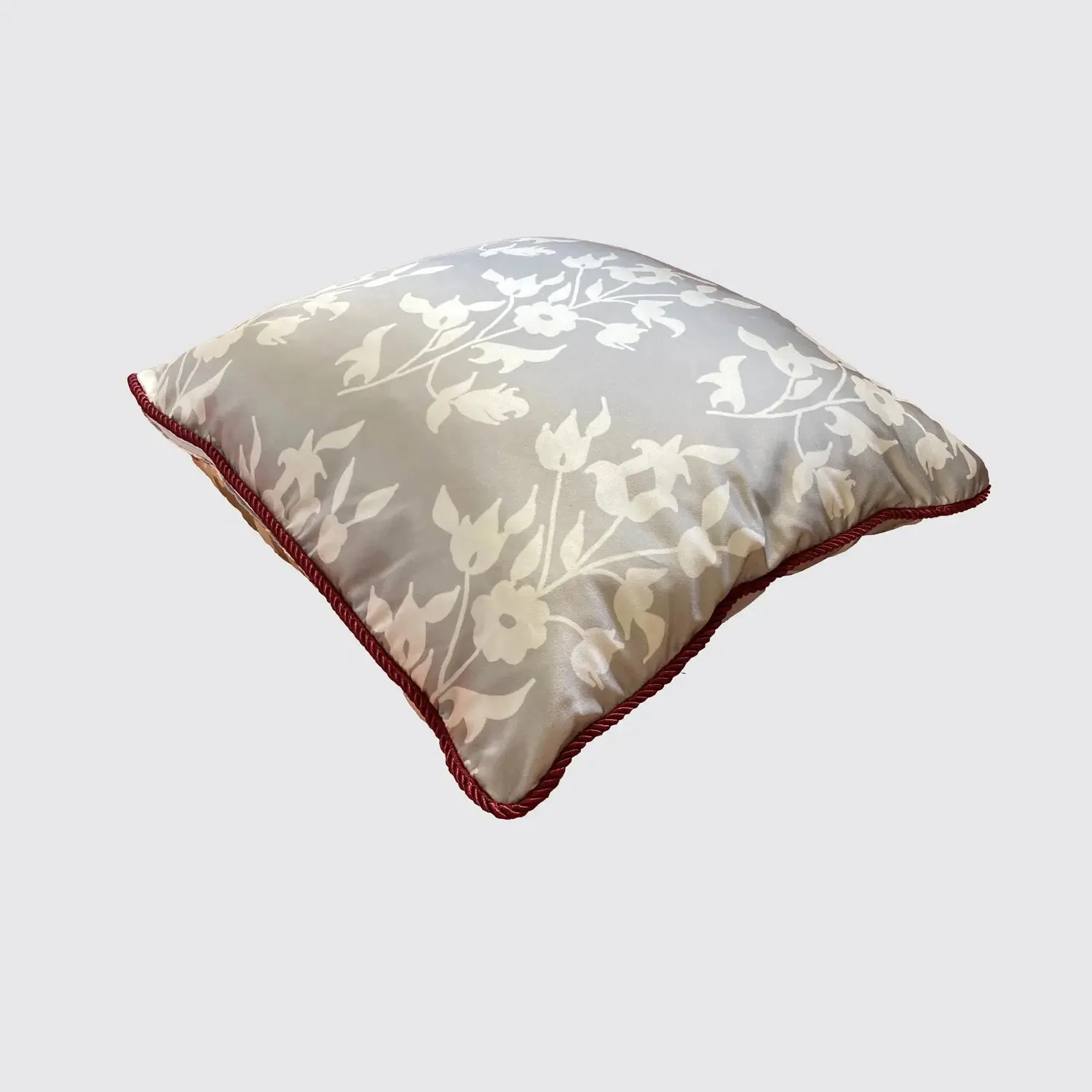 White Foliage on Grey Silk Cushion