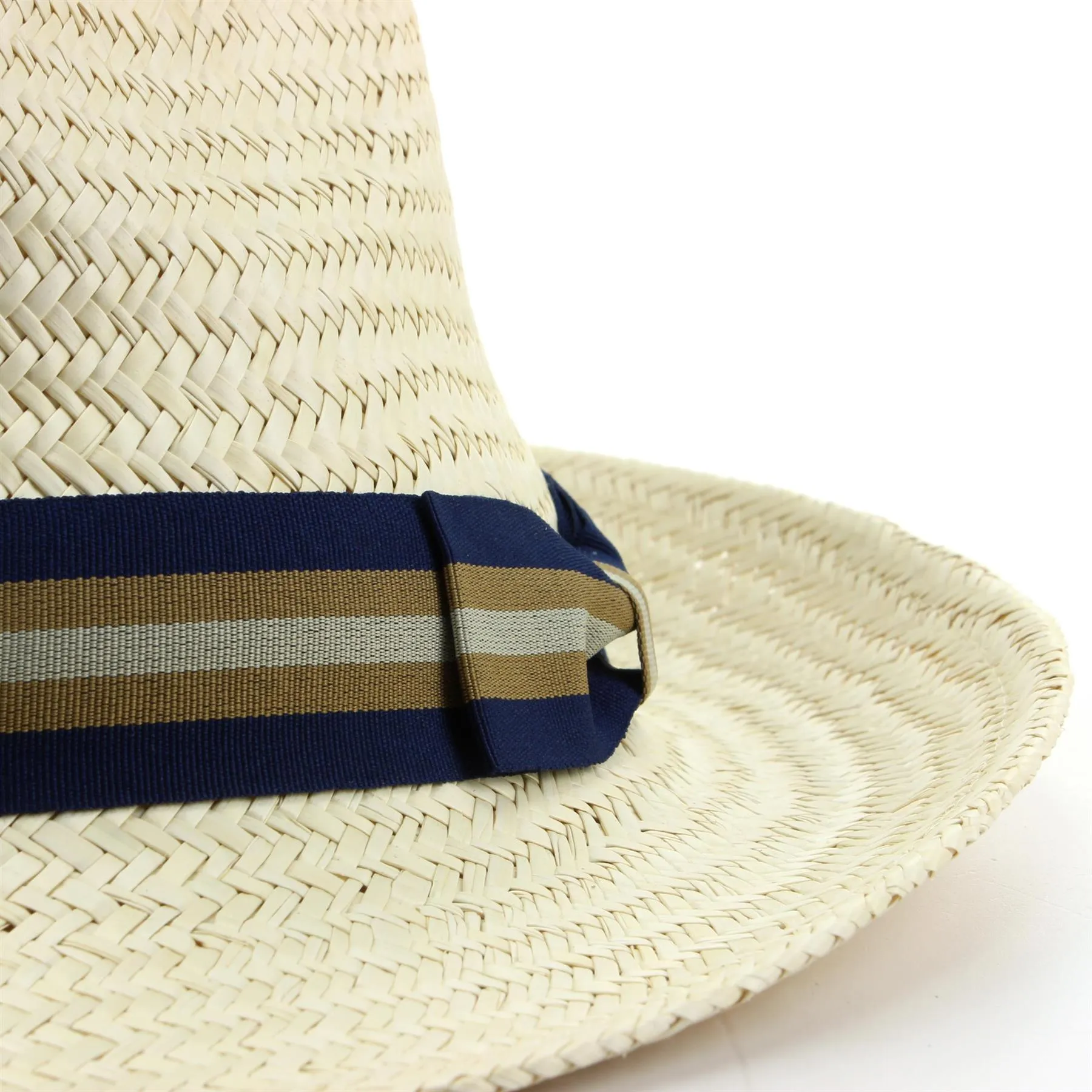 Wide Brim Straw Panama Fedora Hat - Blue & Brown