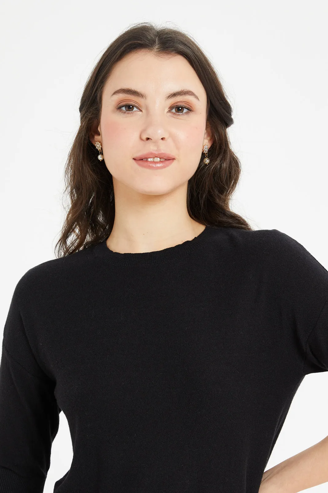 Women Black Crew Neck Pullover