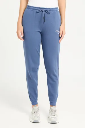 Women Blue Placement Print Joggers