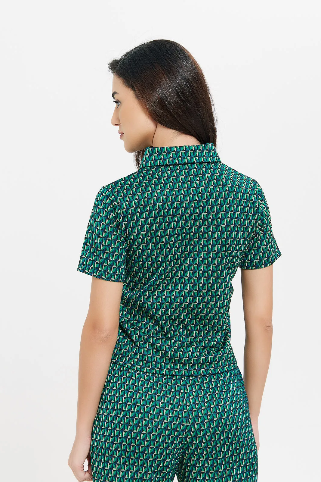 Women Green Printed Top Shirt