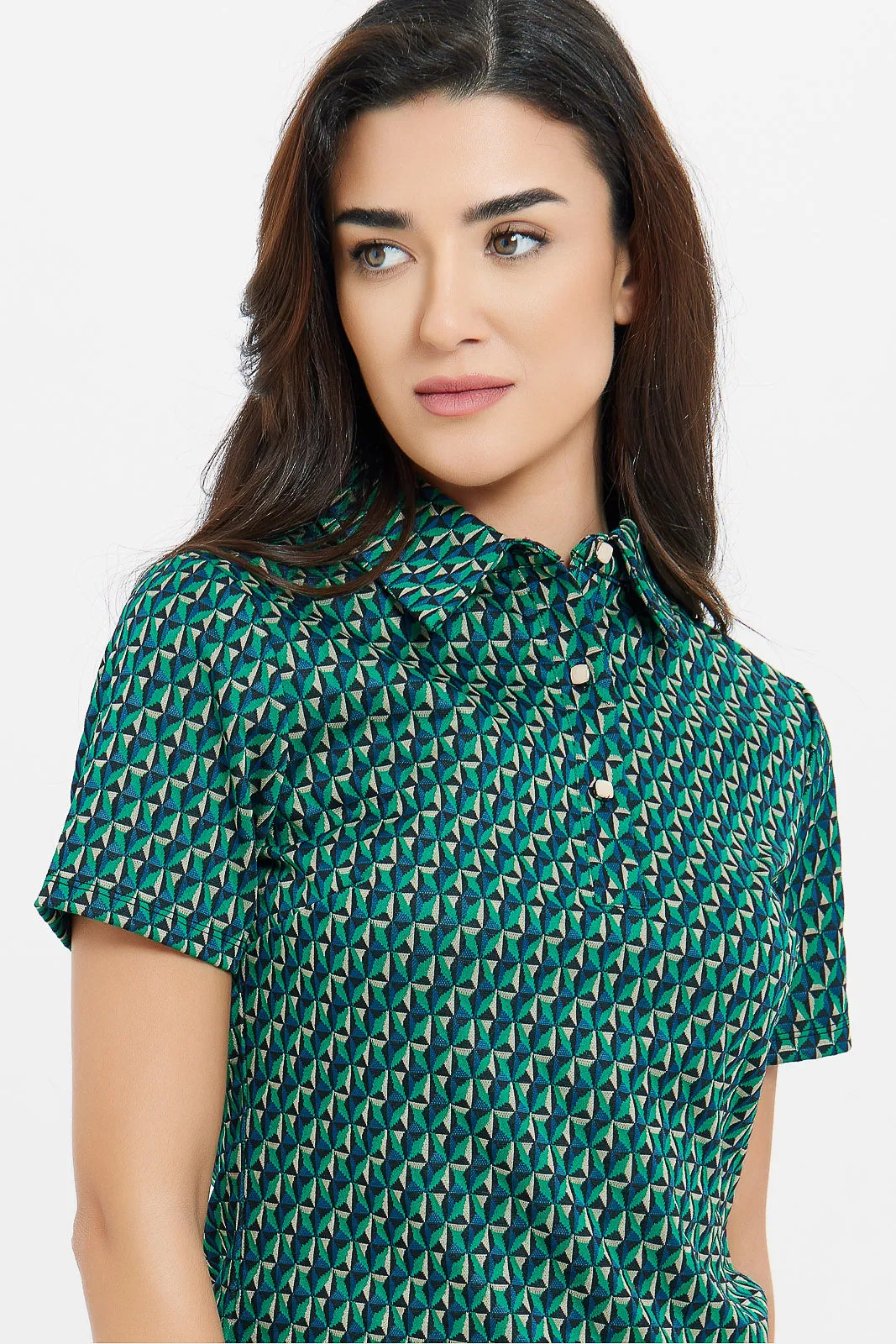 Women Green Printed Top Shirt