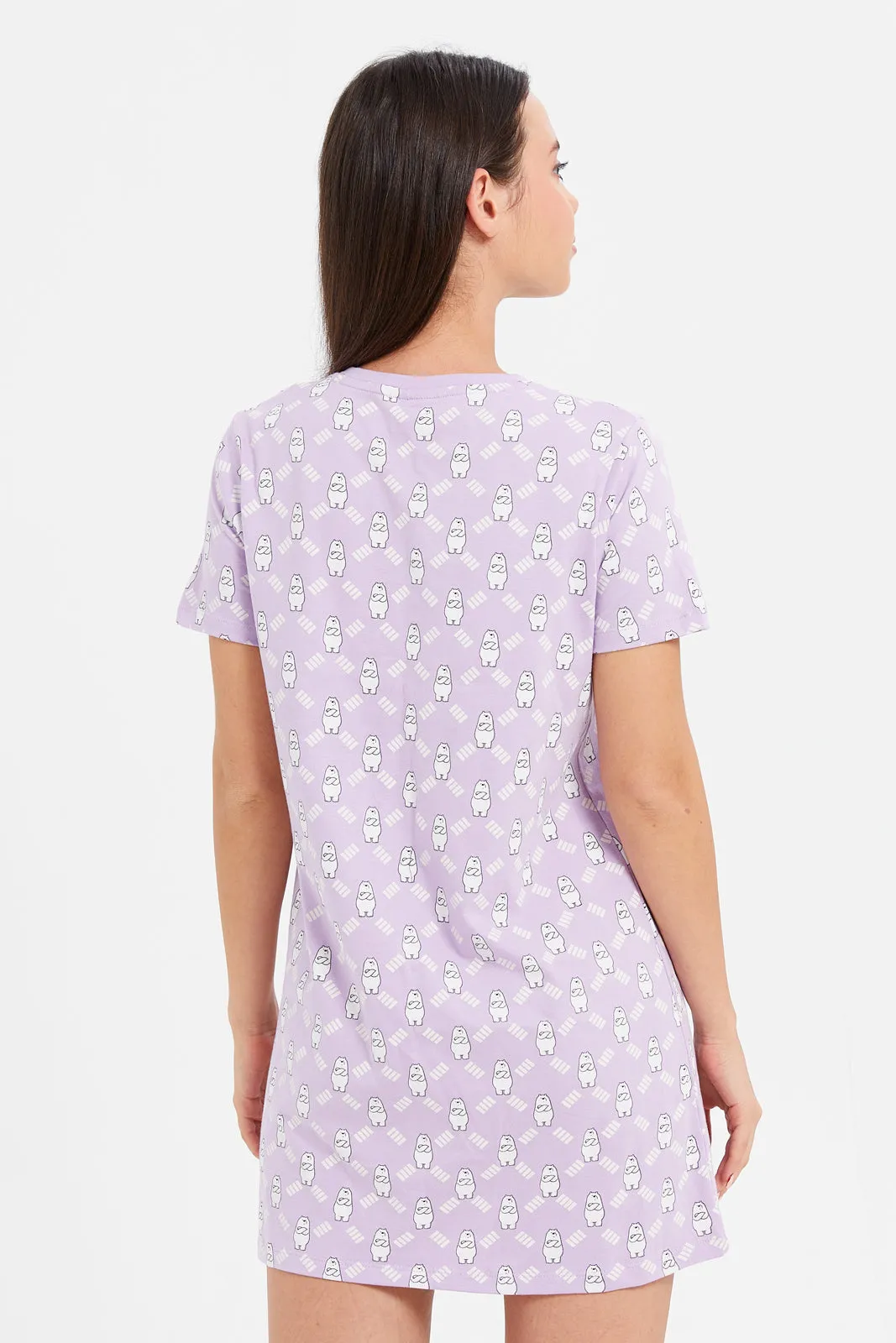 Women Lilac Short Sleeves Character Night Dress