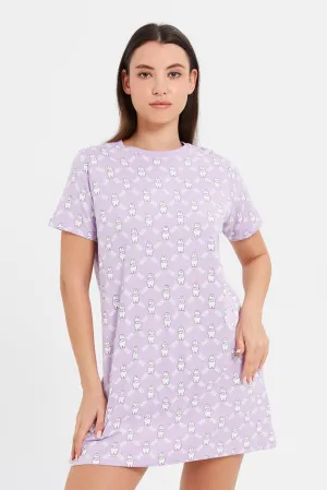 Women Lilac Short Sleeves Character Night Dress