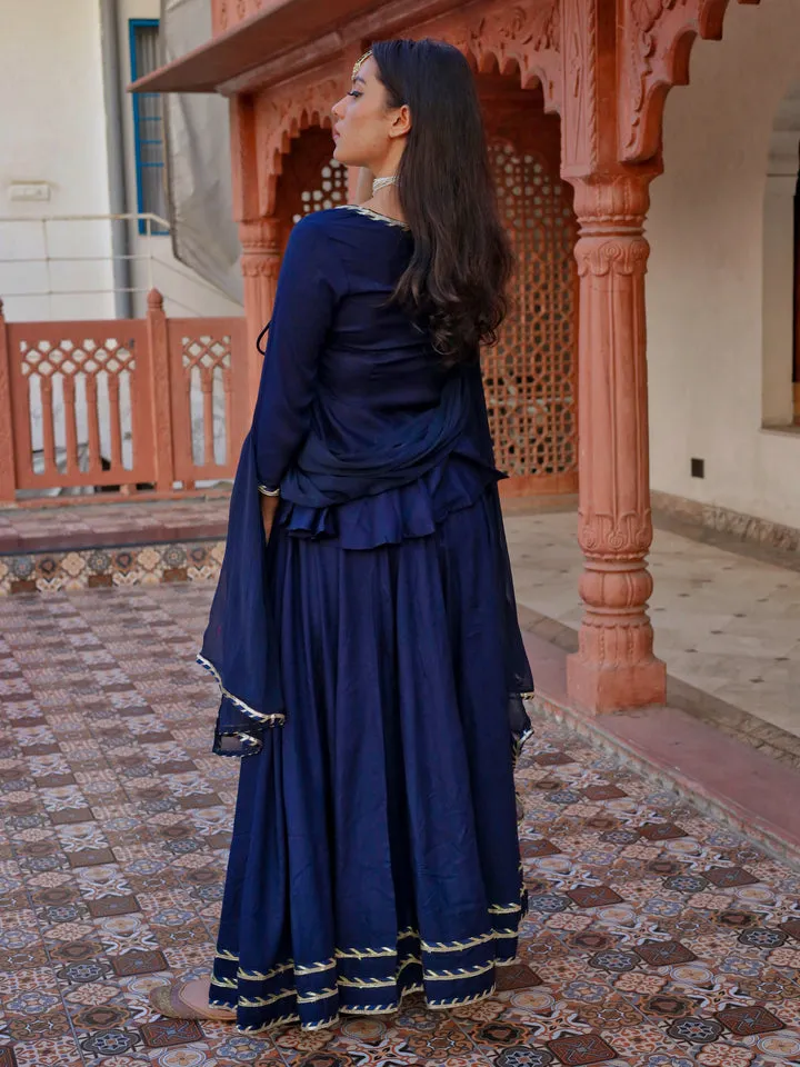 Women Navy Blue Embroidered Lehenga Dupatta Set