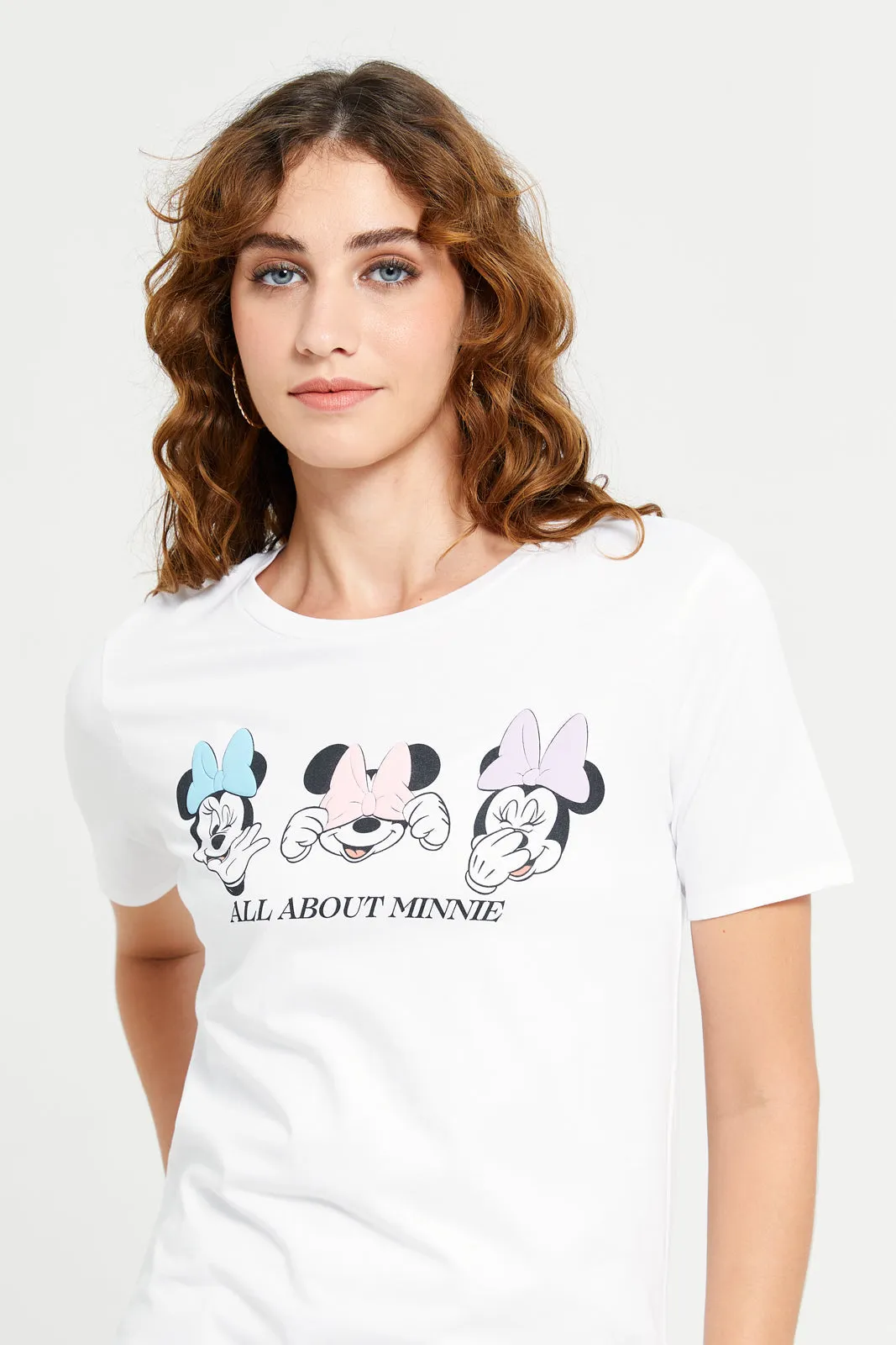 Women White Minnie Mouse Printed T-Shirt