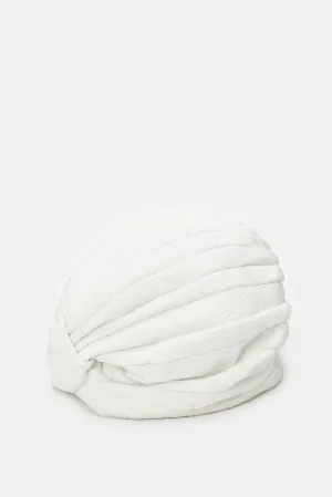 Women White Ruched Turban