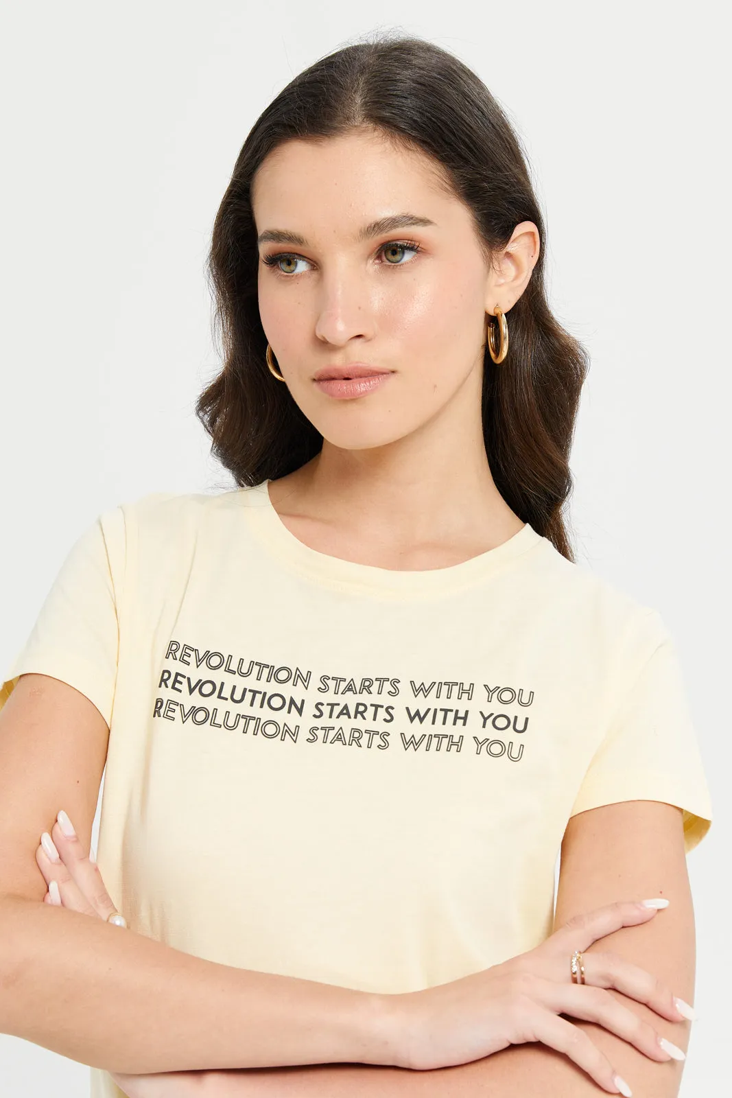 Women Yellow Revolution Printed T-Shirt