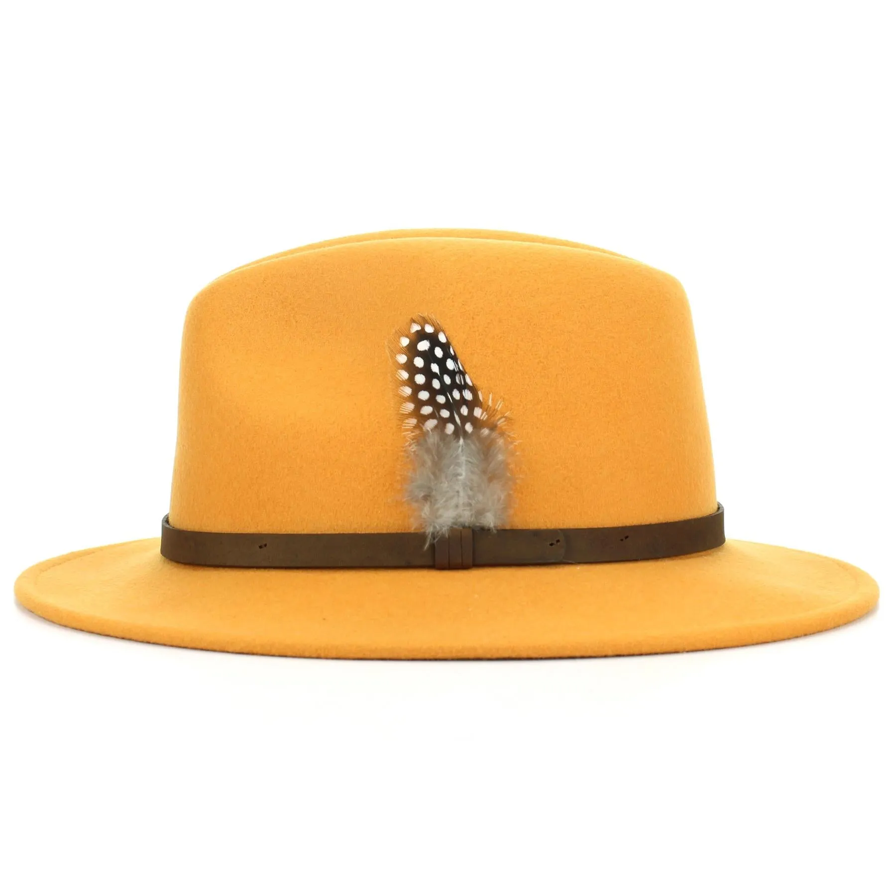 Wool Felt Fedora with Feather - Mustard