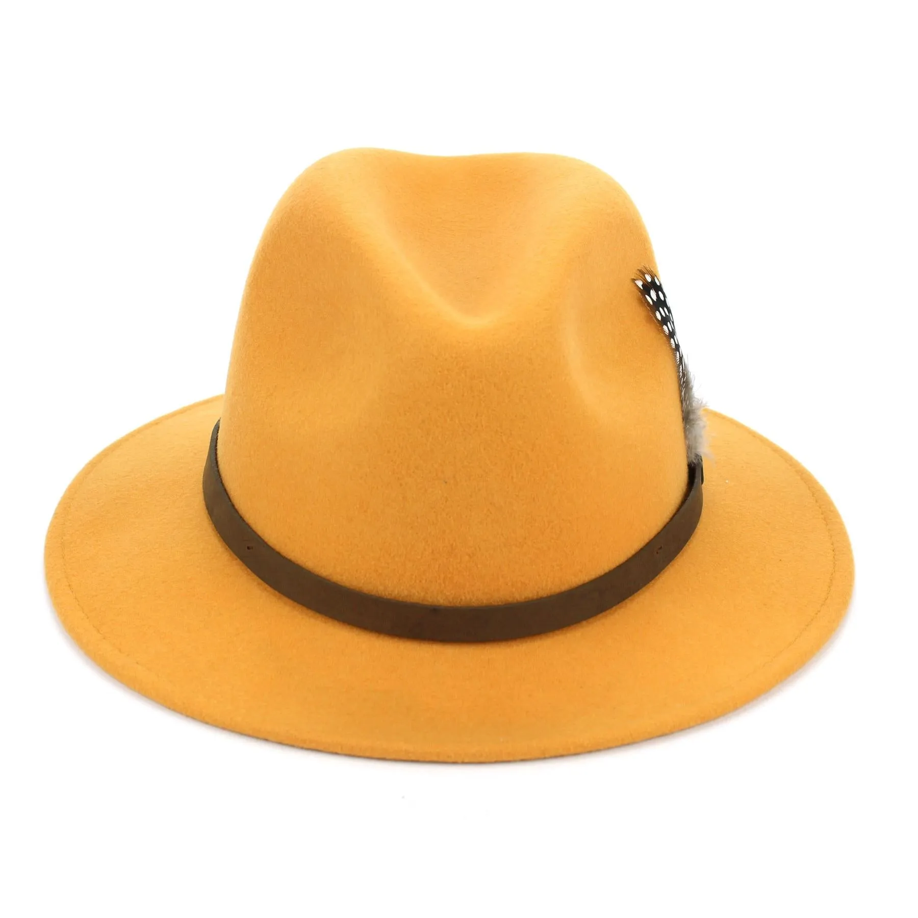 Wool Felt Fedora with Feather - Mustard