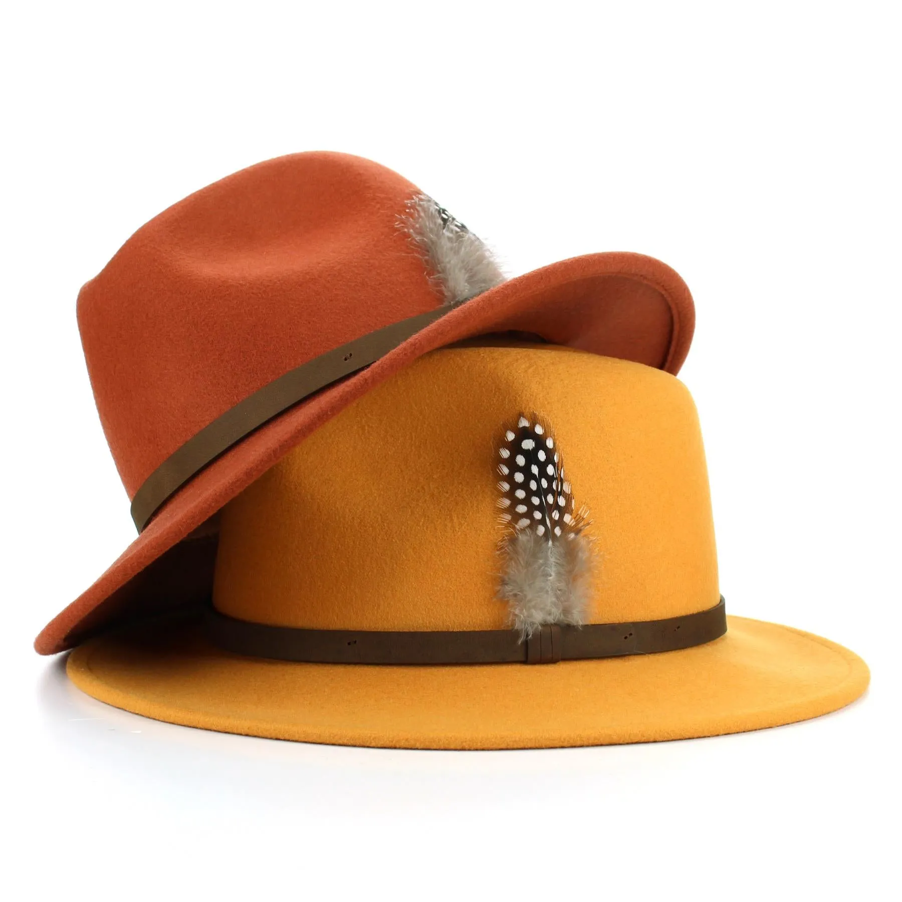 Wool Felt Fedora with Feather - Mustard