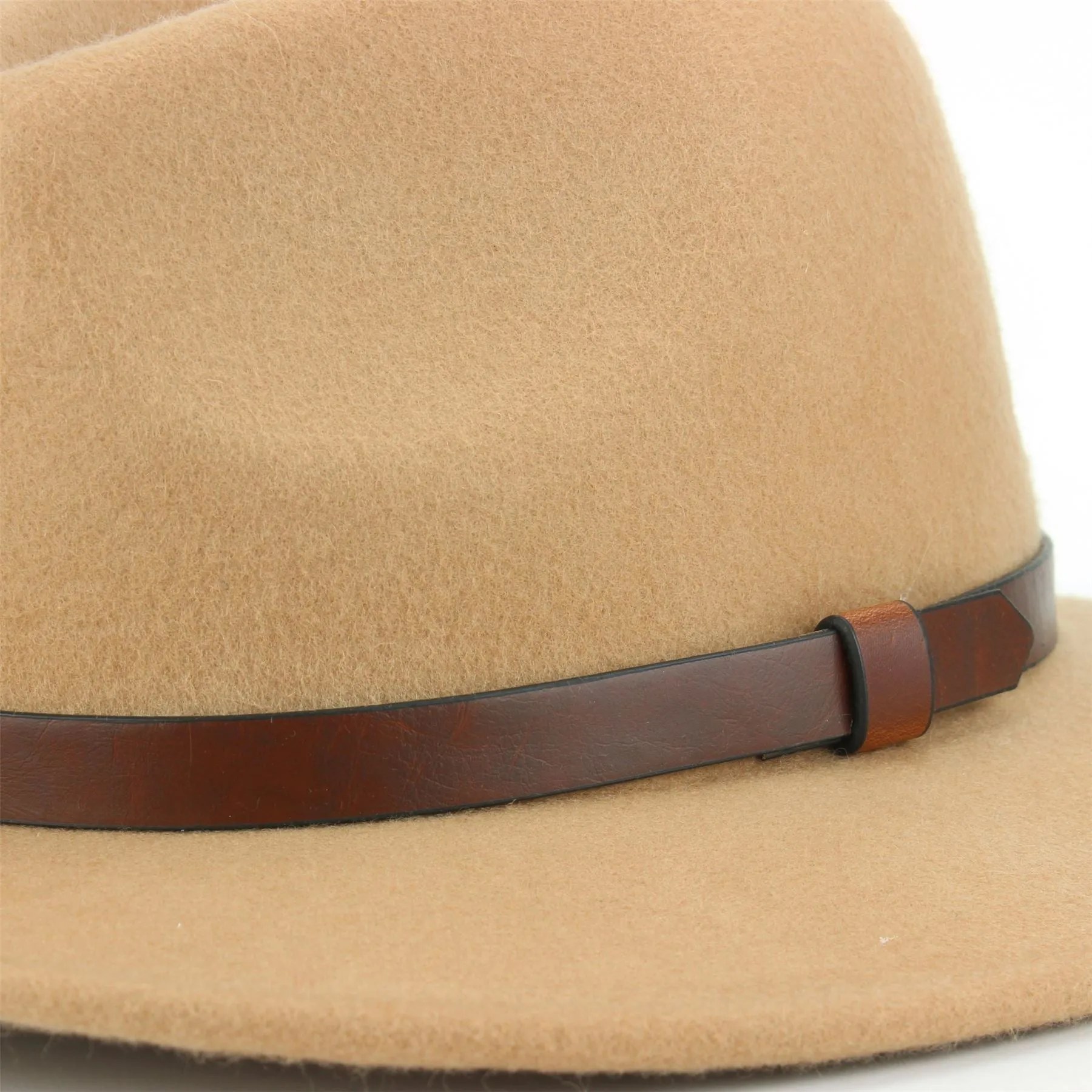 Wool Felt Fedora with Leather Band - Beige