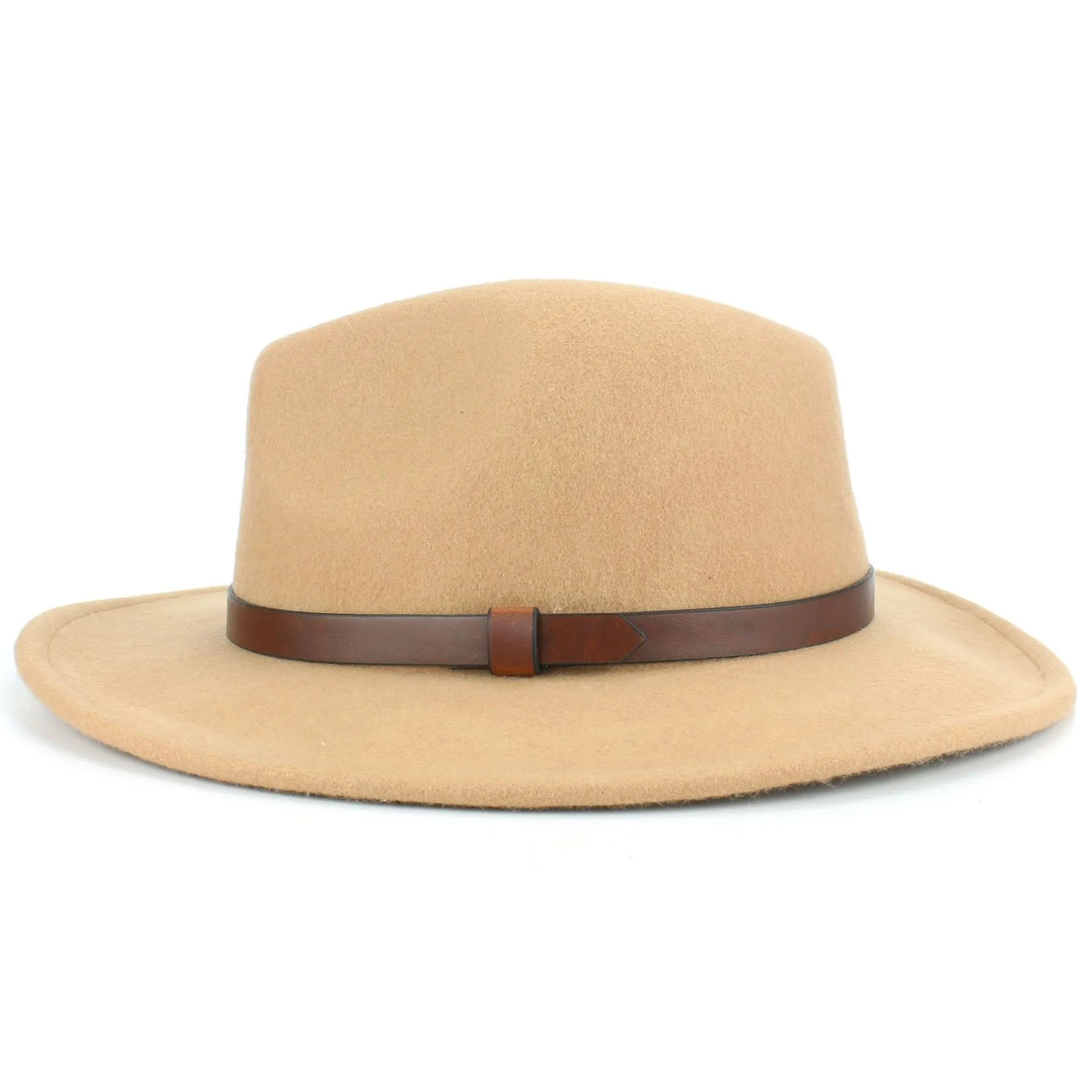 Wool Felt Fedora with Leather Band - Beige