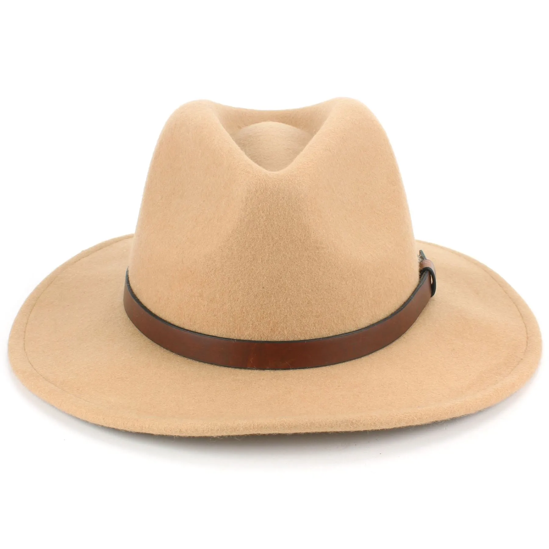 Wool Felt Fedora with Leather Band - Beige